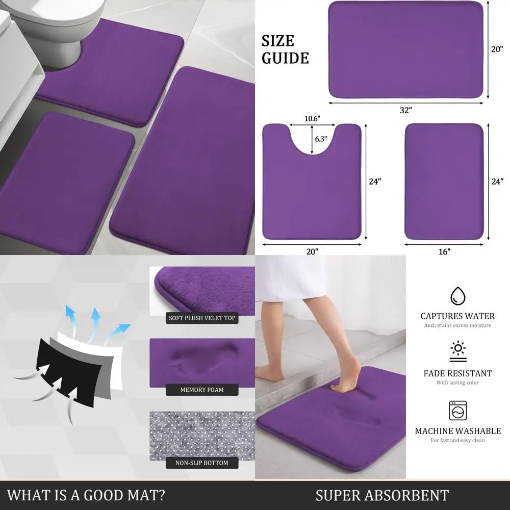 

Наборы ковриков для ванной комнаты из 3 предметов, коврик для ванной из пены с эффектом памяти, нескользящие супервпитывающие мягкие коврики для ванной комнаты, можно стирать в машине.