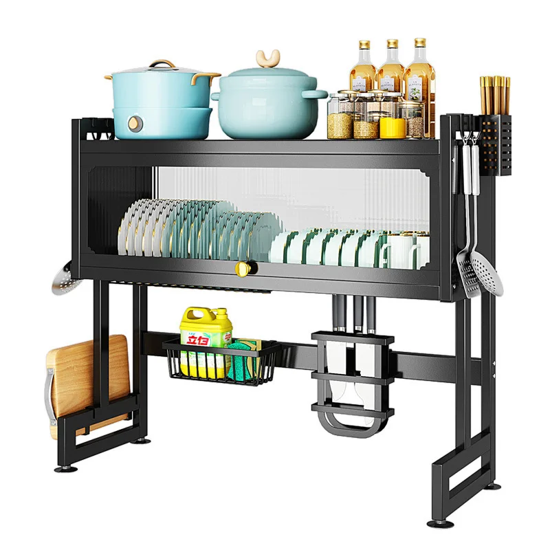 Imagem -05 - Dustproof Cozinha Prateleira Flip Cabinet Door Rack Prato Rack para Tigelas e Pauzinhos Gadgets Organizador Home Garden Casa