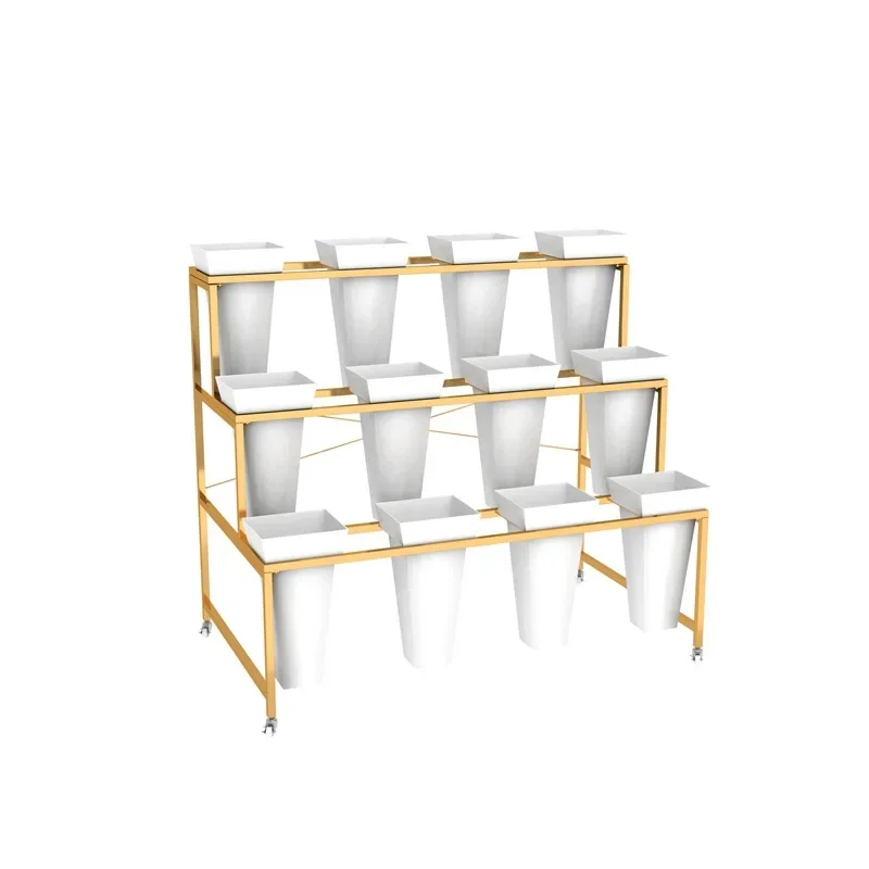 Bucket Shelf Multi-layer Ladder Flower Display Stand Wrought Iron Gold Carton Rack Galvanized Artificial Floor Strong 2 Pcs