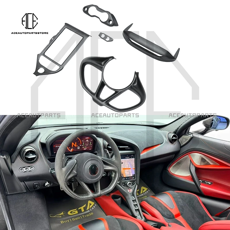 For McLaren 720s Car Dashboard Instrument Panel Carbon Fiber Interior Cover Steering Wheel Panel Center Console Replacement Kit