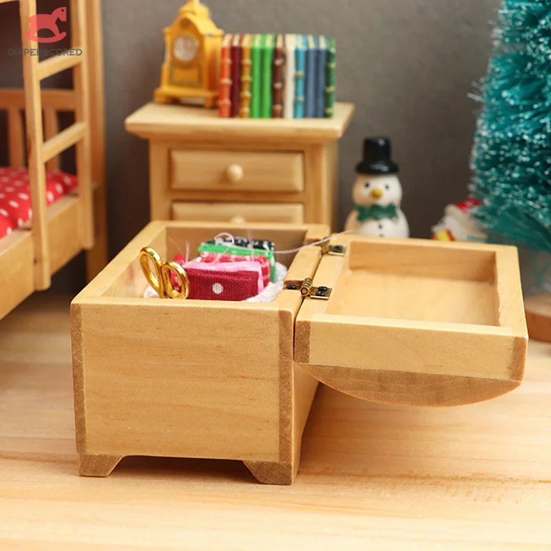 

1:12 Dollhouse Miniature Wooden Storage Box Treasure Chest Case Model Living Room Bedroom Furniture Decor Accessories Toy