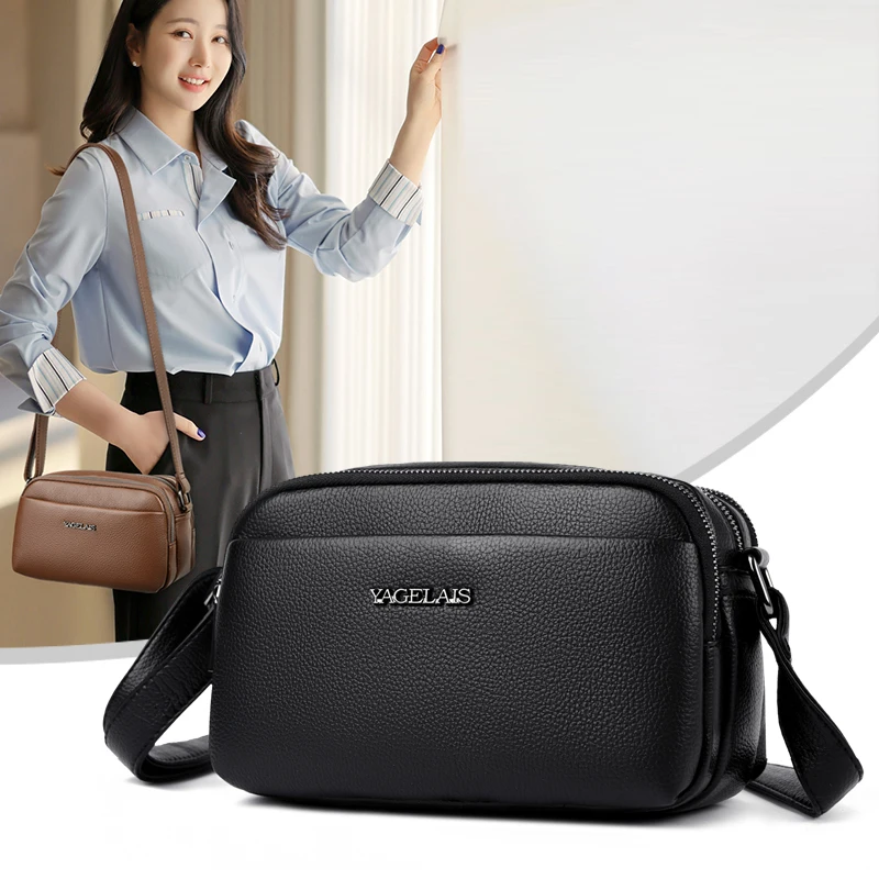 

Fashion Women Luxurious Pure Color Crossbody Bag , Small PU Leather Shoulder Bag with Multiple Zippers Daily Use Versatile Purse