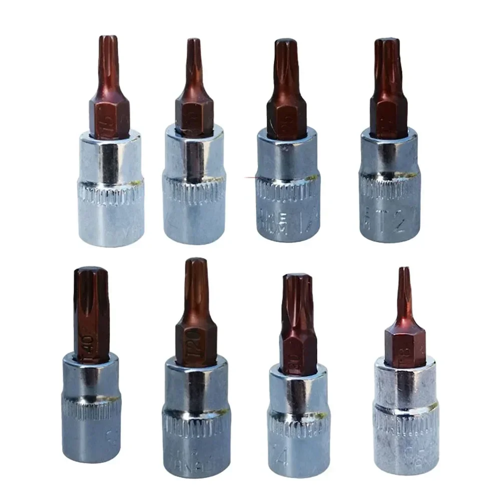 2PCS Torx Screwdriver Bit 1/4 Inch Drive Socket Ratchet Wrench Torx Socket Adapter Hand Tools T8 T15 T20 T25 T27 T30 T40