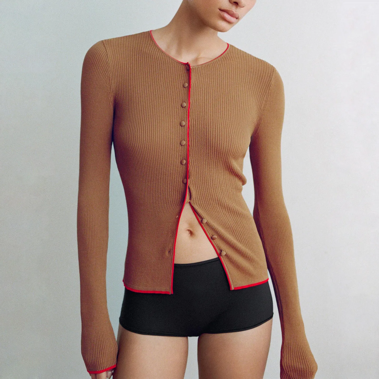 Casual Long Sleeve round Neck Color Block Trim Outerwear for Women New 2026 ZADATA Women's Fashion Autumn Collection