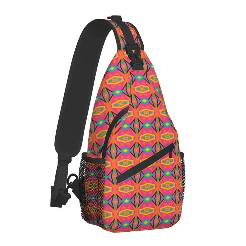 African Tribal Ankara Fabric Style Crossbody Sling Backpack Men Custom Geometric Chest Shoulder Bag for Traveling Daypack