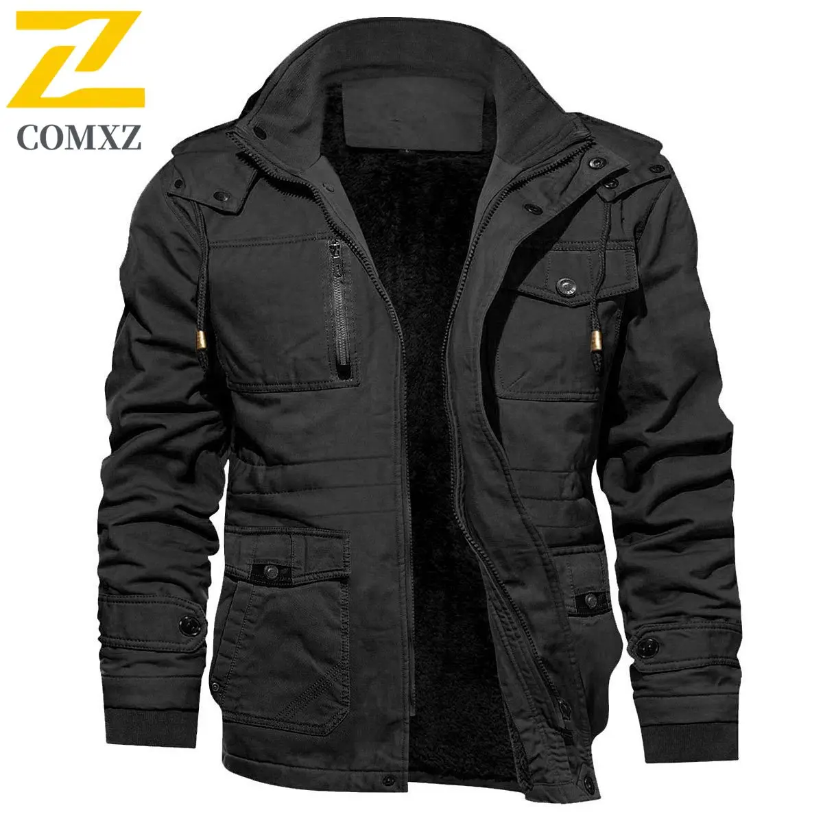 

COMXZ Men's New Winter Mid-Length Cotton Jacket Korean-style Loose Fit Plus Size Hooded outdoor sports Warm tactics 2025 Coat