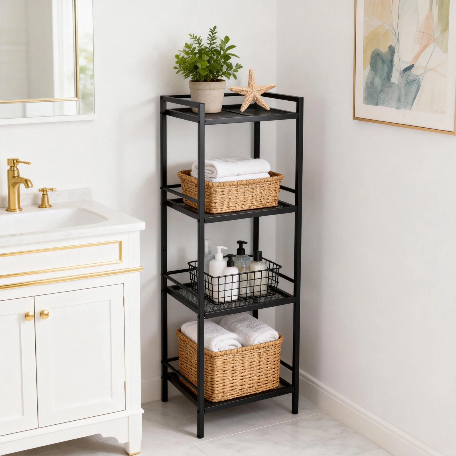 

3-4 Tier Bathroom Storage Shelf, Ladder Shelf for Bathroom Storage Space-Saving Rack Organizer, Multifunctional for Kitchen Offi