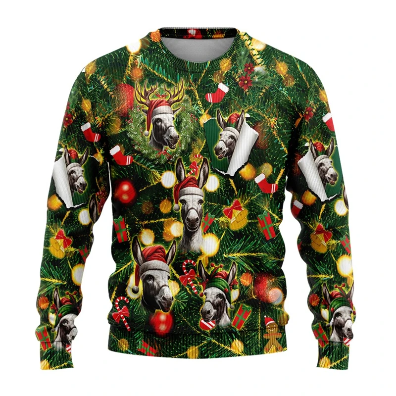 Animal Ugly Xmas Sweatshirt For Women Clothes Kawaii Animals Cow Sheep Donkey Rabbit Christmas Tree Sweaters Cute Girl Pullovers