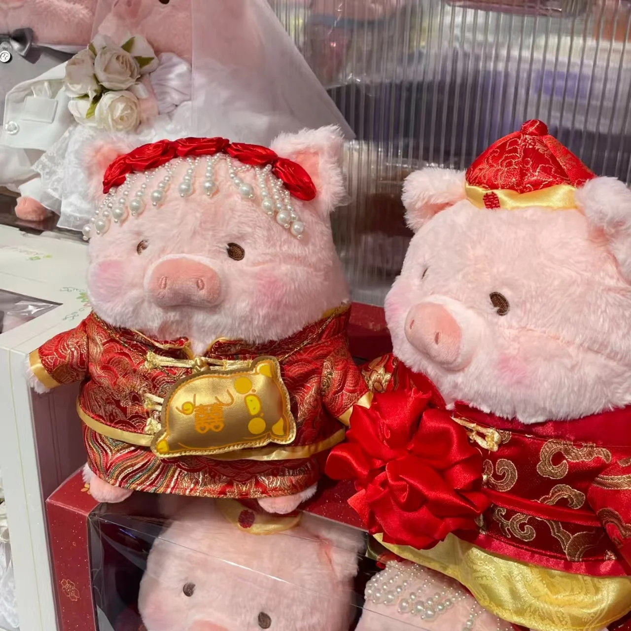 Original Lulu Piggy Wedding Soft Plush Dolls Western Chinese Style Wedding Valentines Gift Anime Collectible For Couples