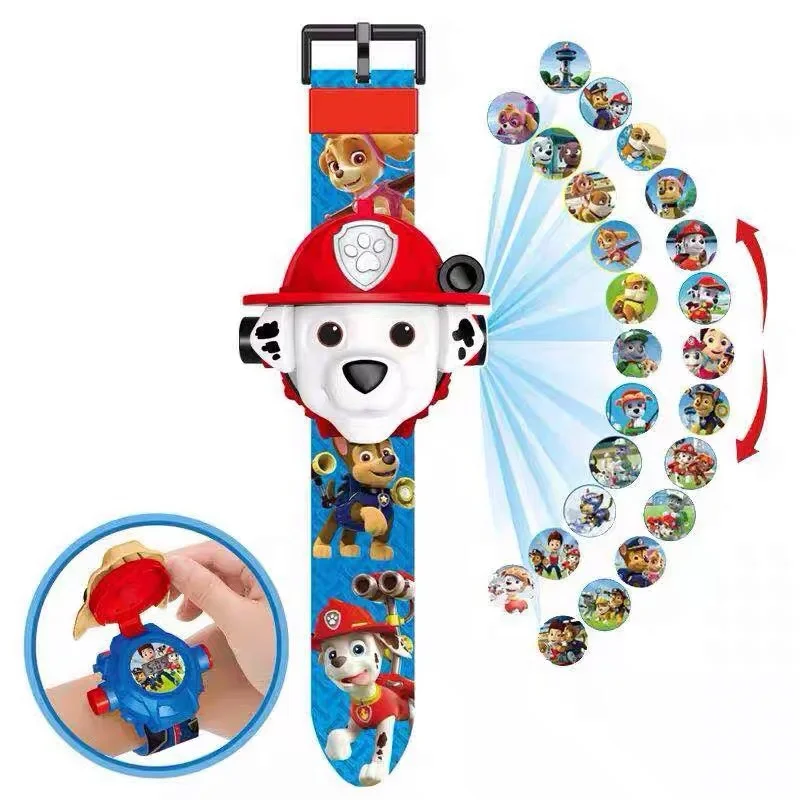 Original Paw Patrol Watch Toys 3D Projection Cartoon Pictures Digital Bracelet Chase Marshall Skye Model Action Figures Gifts