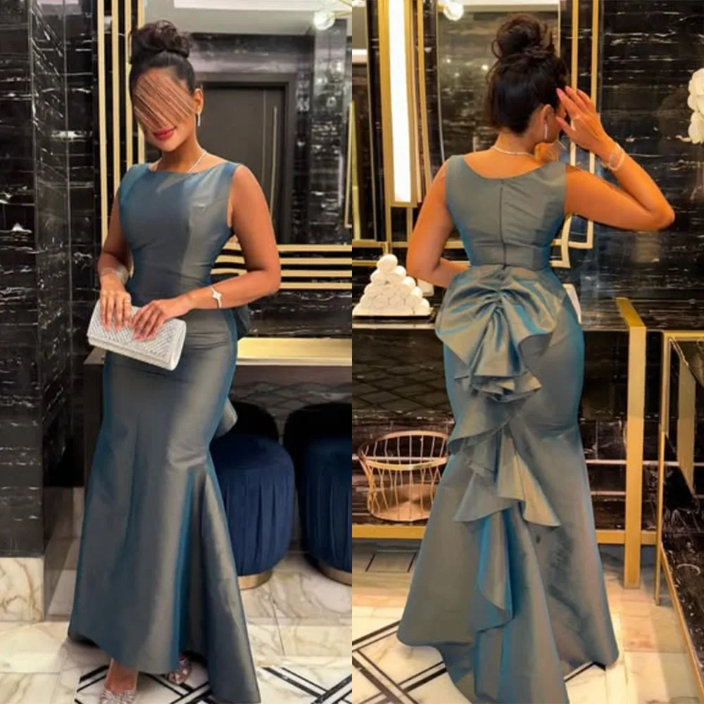 

High Quality Customized O-neck Sleeveless A-line Pleat Zipper Up Women Vestidos Elegantes Para Mujer Para Una Boda فساتين السهرة