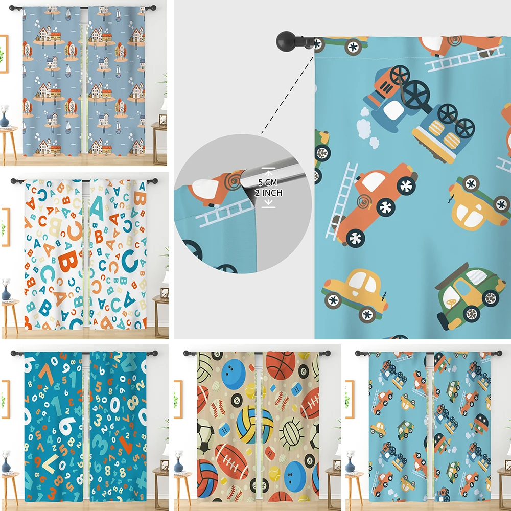 

Drapes Cartoon Blackout Curtains for Kids Room Windows Living Room Bedroom Light-Blocking Rod-Pocket Polyester Curtains 2Pcs