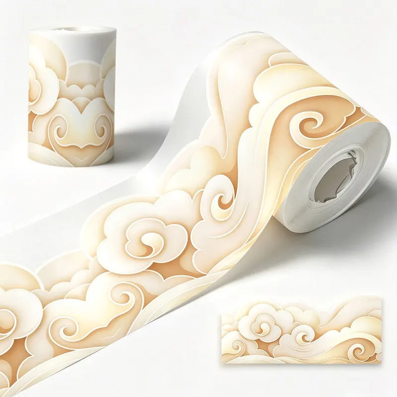1Roll  Chinese Style Golden Auspicious Cloud Long Strip Border Sticker，School Blackboard Bulletin Office Door Decoration Sticker