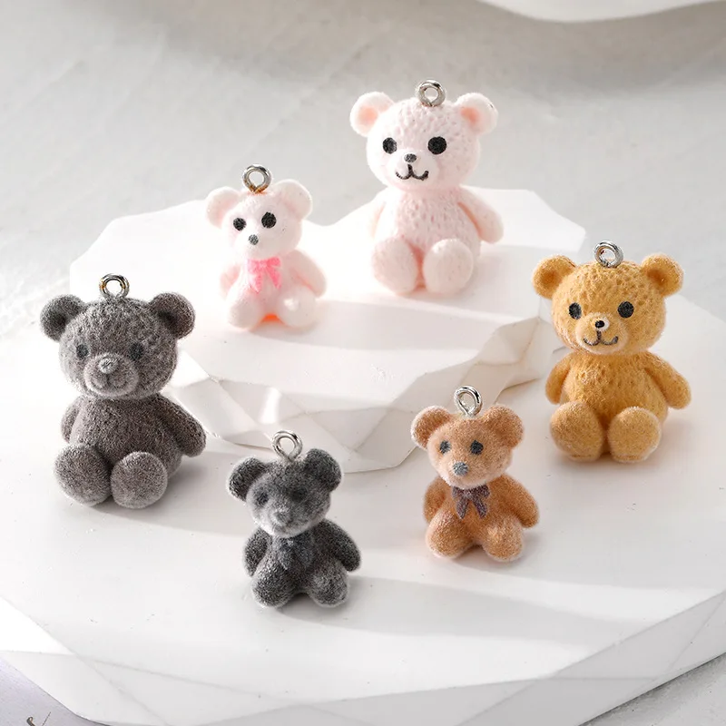 Kawaii Brown Arco Urso Pingente Chaveiro, Flocado Animal, Salsicha, Bonito, Figura Coletar, Saco, DIY, Mini Brinquedo, Presente para Criança, Adulto