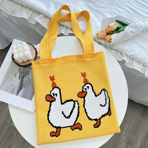 Imagen 2 del producto Bolso de punto con apariencia de conejo para mujer, bolso verde de gran capacidad con dibujos animados, bolso grande de hombro, bolso de compras
