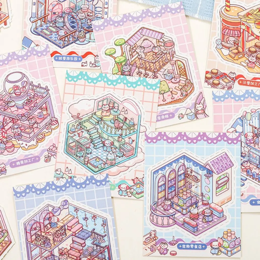 Kawaii 3D Landscape Sticker Book Zoo 8 Scenes Miniature Scene Collection Visual Stacking DIY Cabin Scene Sticker For Adults