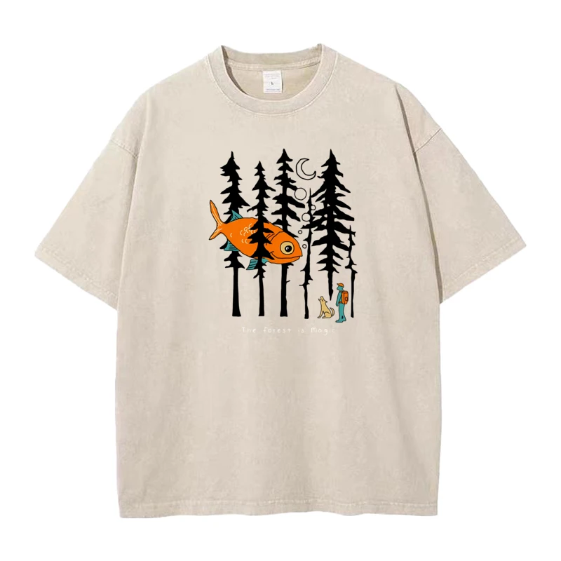 Forest is Magic Crazy Autumn Pure Cotton Crewneck Mens Tees Graphic Washed Tops T Shirt Cute Short Sleeve vintage T Shirt