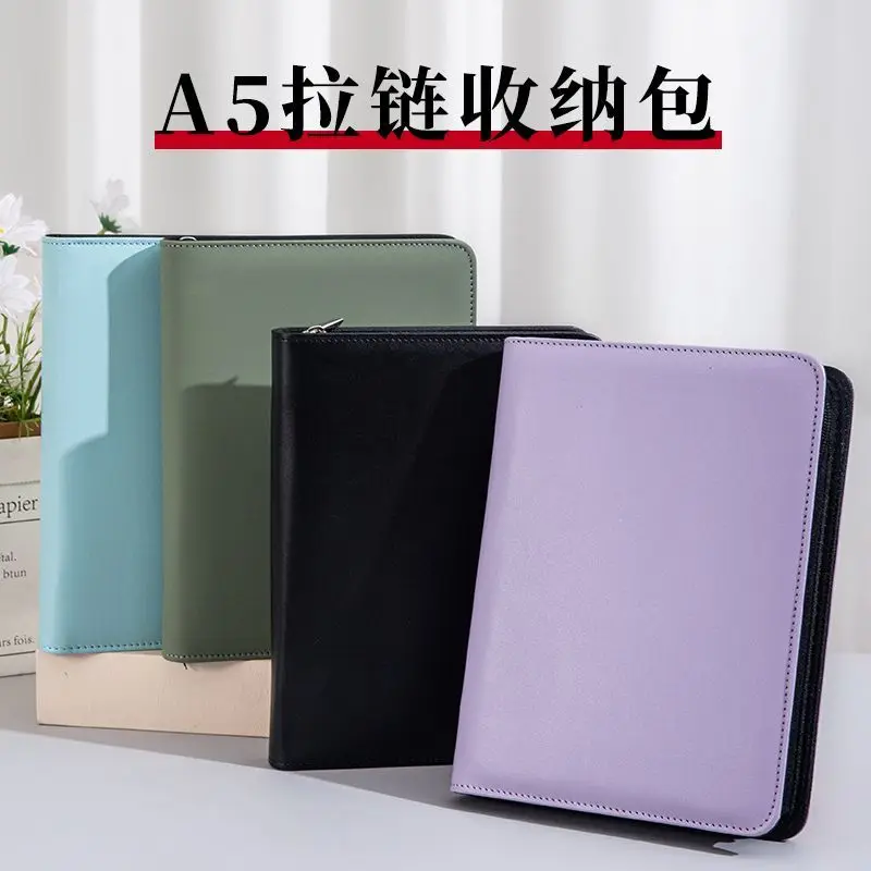 A5 PU Leather Zipper Card Binder 3 Inch Multi-Function for Business Card ID Document Game Pokemon Card Album