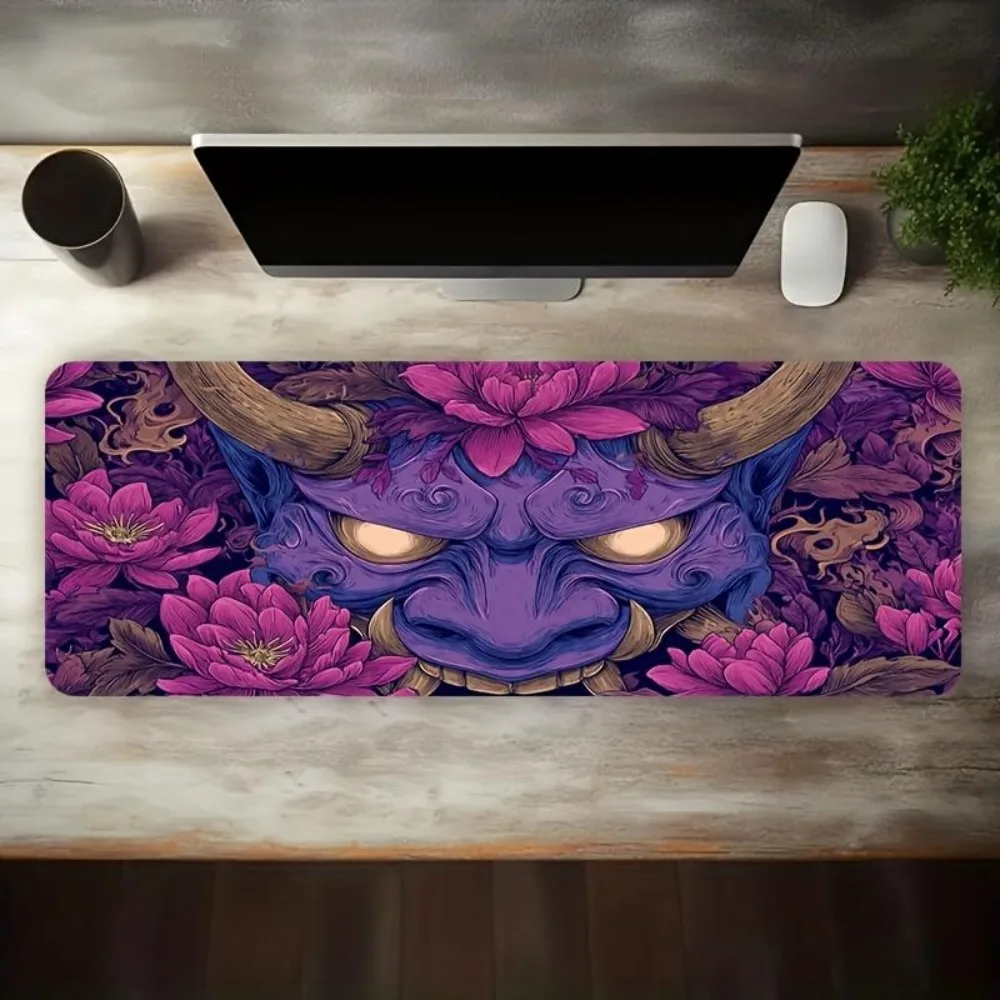Masque de style japonais à fleurs roses avec motif artistique rétro, base en caoutchouc antidérapante, accessoires de bureau, tapis de souris