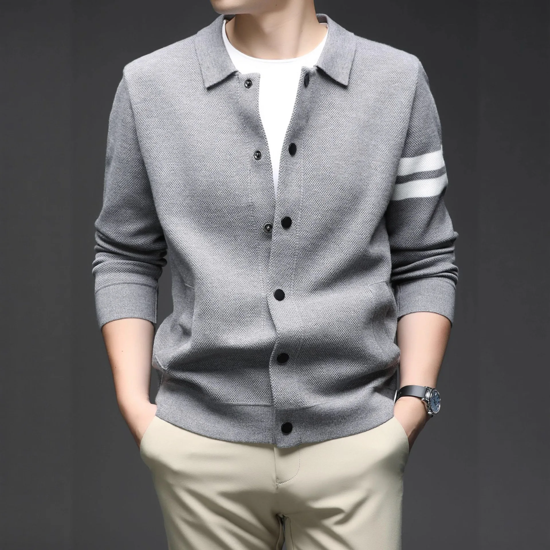 

Универсальный мужской модный свитер Jaet Long Sve из полиэфирного волокна, молодежная повседневная одежда, открытый кардиган для повседневного использования, китайское производство