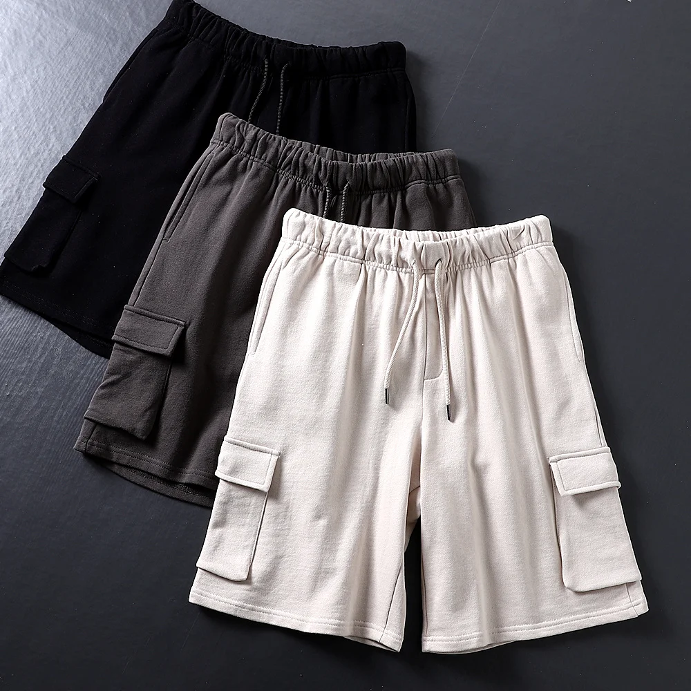 

Летние мужские спортивные повседневные трикотажные брюки из петли, брюки пять четвертей, свободные прямые брюки, эластичная резинка на талии, средняя талия, молодежные