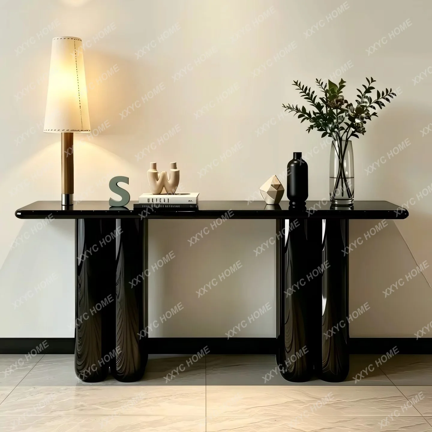 Cream wind baking paint  Solid wood entrance table Modern simple decoration table Household end view table decoration