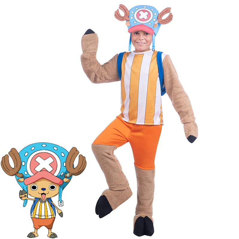 

Top Pants Backpack Hat Boot Cover Full Set Halloween Boy Plush Chopper Costume Anime Kids Tony Chopper Cosplay