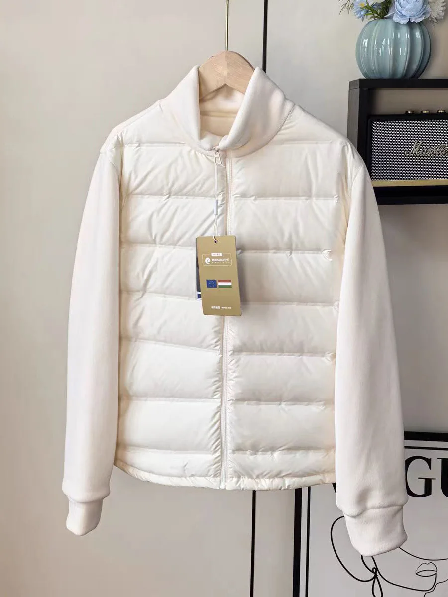 가을 겨울 얇은 플리스 다운 재킷/다운 베스트, 여성용 화이트 덕 다운 스탠드 칼라 캐주얼 지퍼 재킷