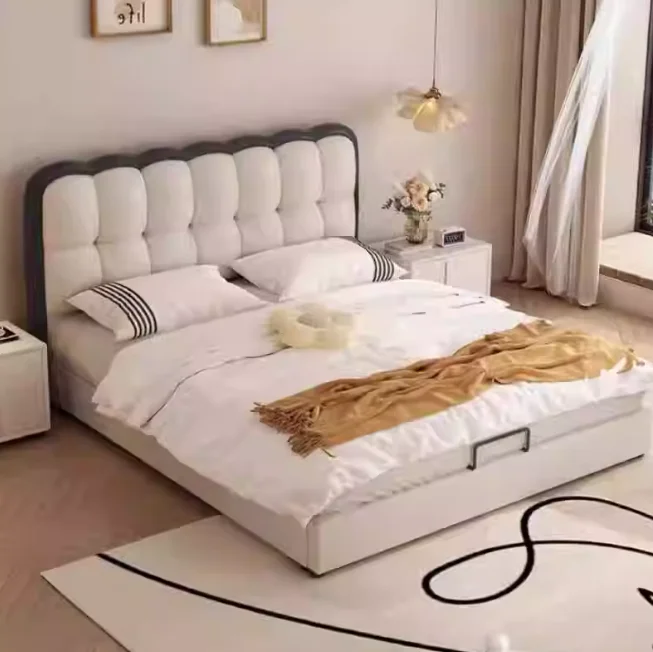 *Cream Style Cat Scratch Leather Upholstery Soft Bag Backrest Modern Light Luxury Small Apartment Master room Double