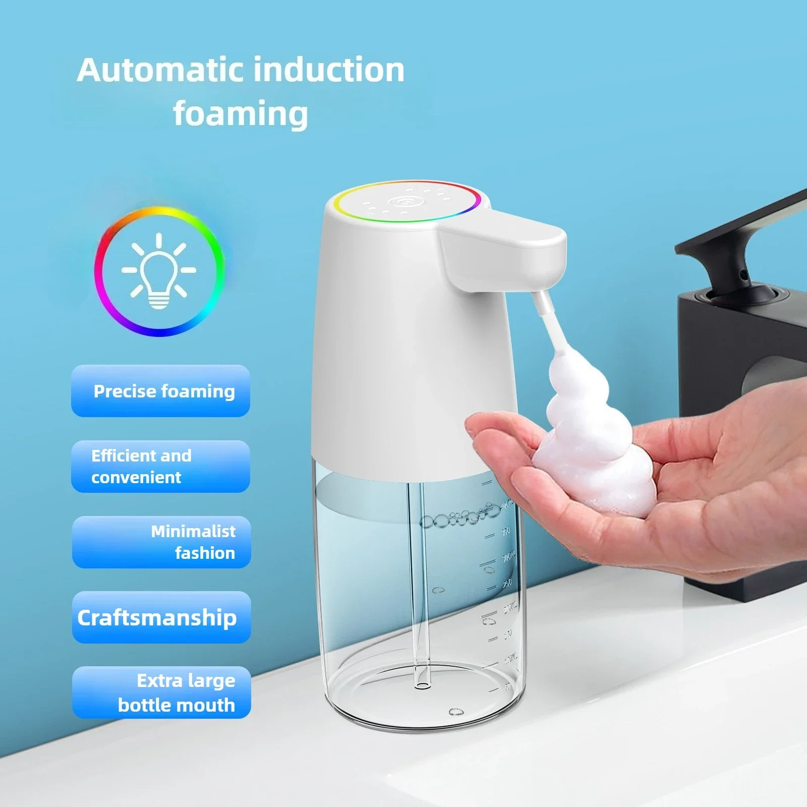 450ML Automatic Soap Dispenser USB breathing light infrared induction soap liquid cleaning foam machine Hand washer