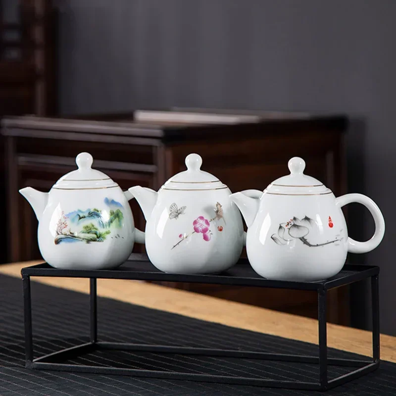 White Porcelain Teapot Exquisite Enamel Color Teapot Samovar Puer Tea Pot and Cup Set Tea Brewing Kettle Yixing Clay Kettle Pots