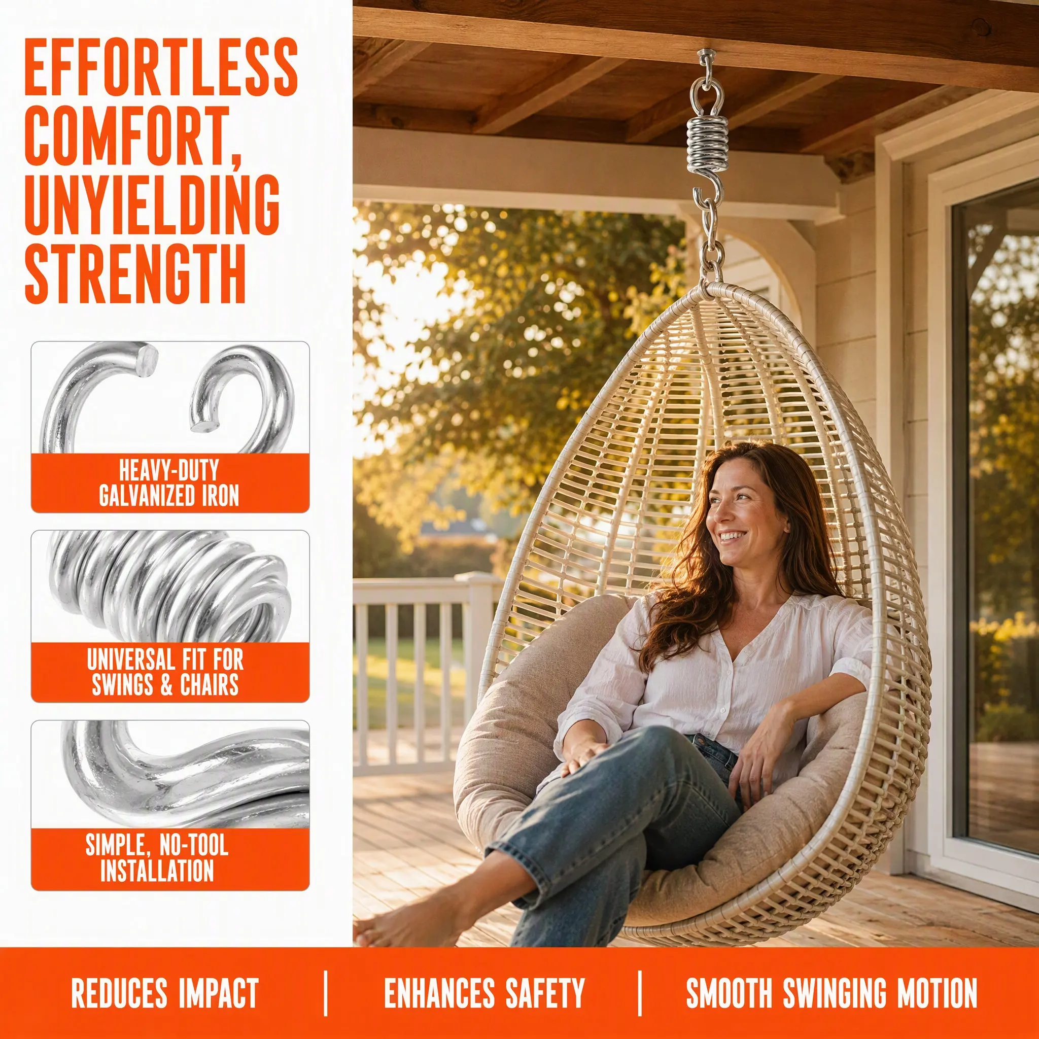2Pcs Metal Swing Springs Heavy Duty Replacement for Hammock Chair Porch Swing Suspension Hardware Kit Comfortable Rocking