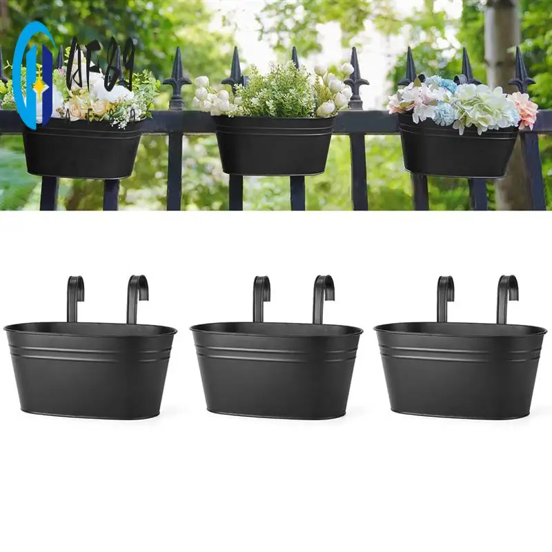 

AF89-Hanging Flower Pots, Metal Iron Wall Flower Pots For Railing Balcony Garden Home Decoration 3Pcs