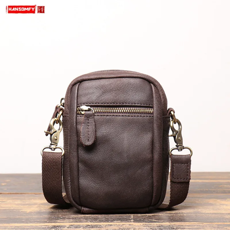 Men's Leather Belt Belt Bag Small Shoulder Messenger Bag Leather Phone Bag Crossbody Factory Direct New Frosted Leather