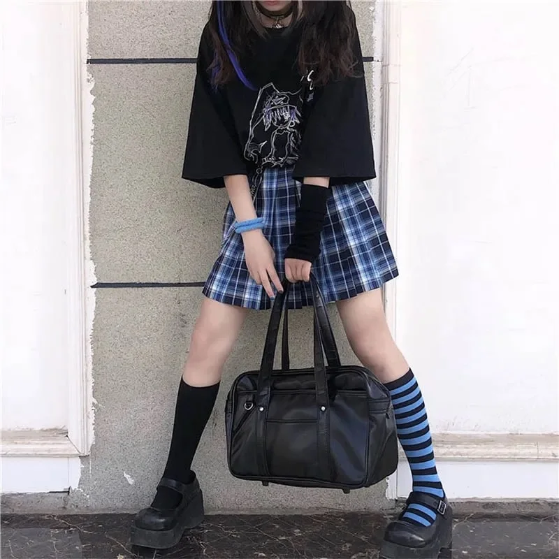 Y2K Pure Pleated Skirt Women's Cute College Style High Waist Blue Black Line Design Sense Skirt Jk Short Skirt Fresh Sweet Style