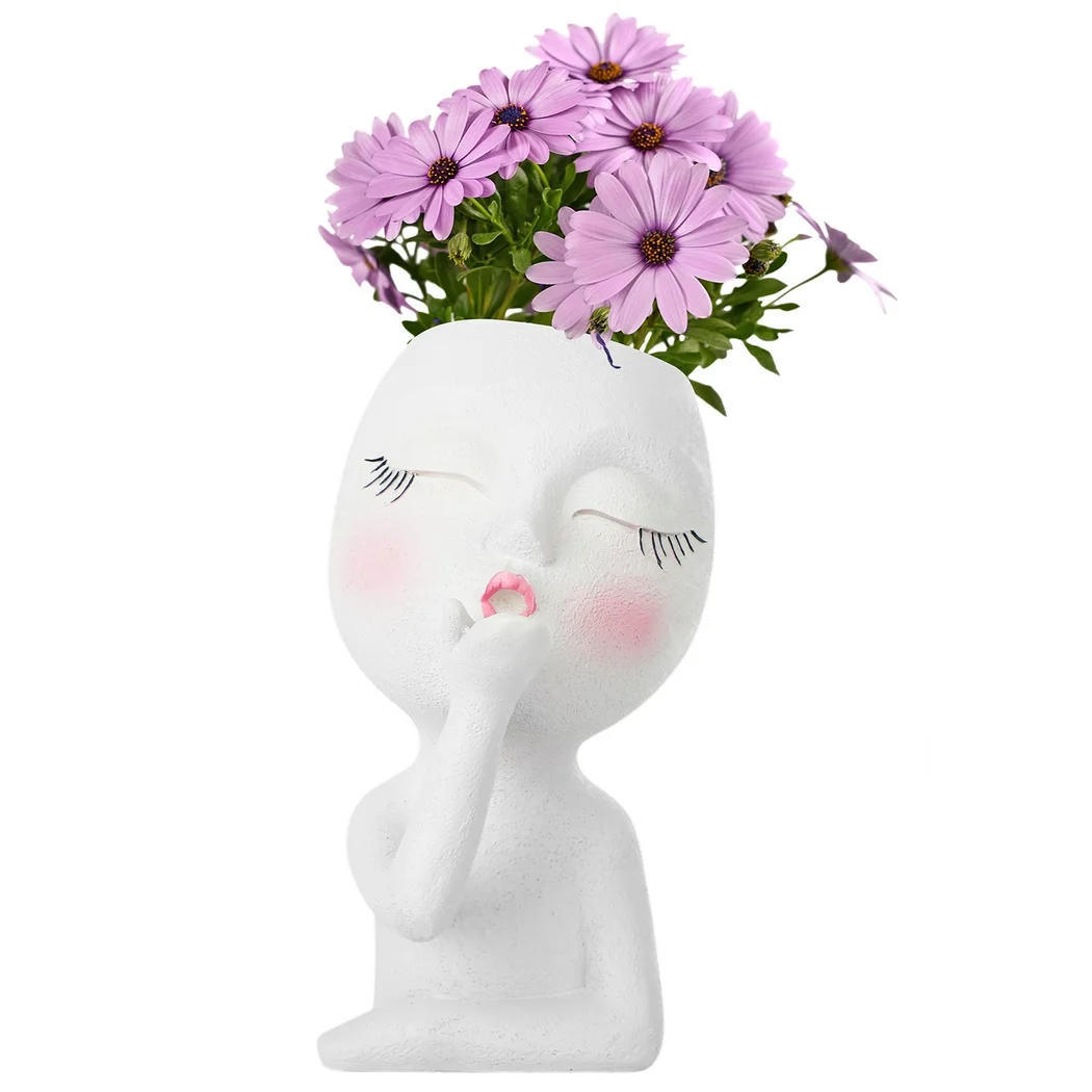 Resin Face Planter Statue Planter Head Planter Face Flower Pot With Drainage Hole Succulent Planter Closed Eyes Lady Face Pot