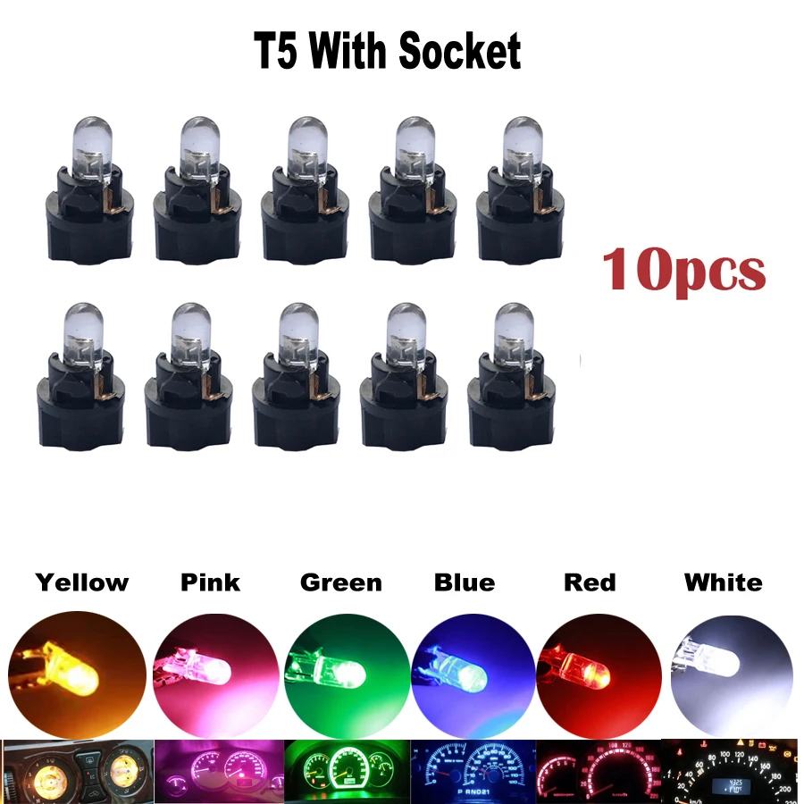 

10Pcs T5 Led Bulb W3W W1.2W B8.5 COB Led Car Interior Lights Dashboard Warming Indicator Wedge Auto Instrument Lamp 12V