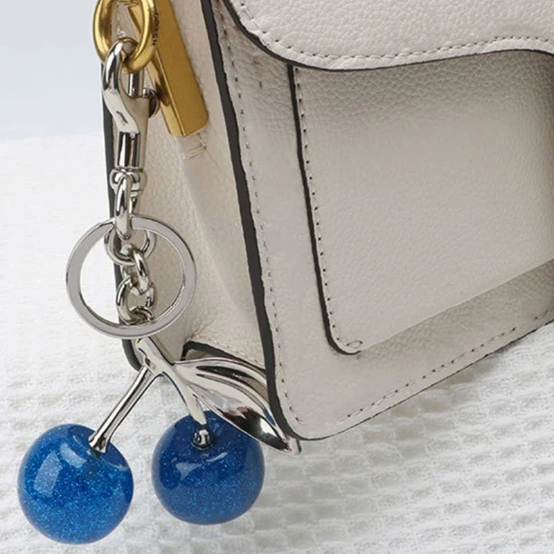 Sturdy Blue Cherry Shaped Keychain Portable Blue Cherry Keyring Pendant Elegant Keychain Charm for Bags Keys Purses N84D