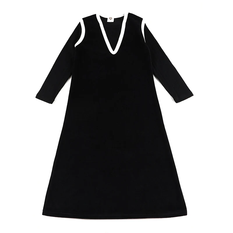 Girls and lady robe long sleeves clothes ribbed and velour set family set maxi dress casual girls black maxi dress wear