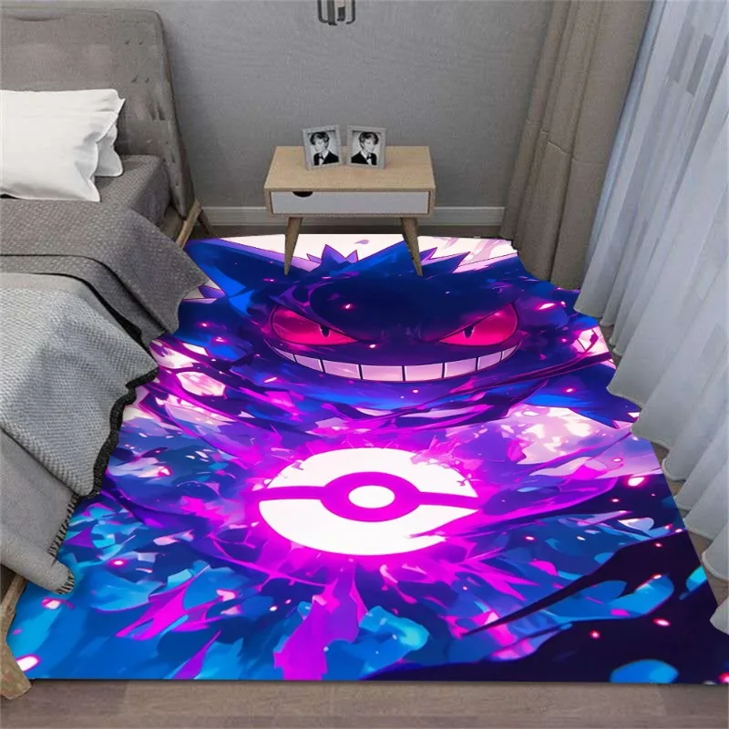 Alfombra de Pokémon Color azul púrpura con diseño de Pokeball para dormitorio, sala de juegos, alfombra de suelo de área grande