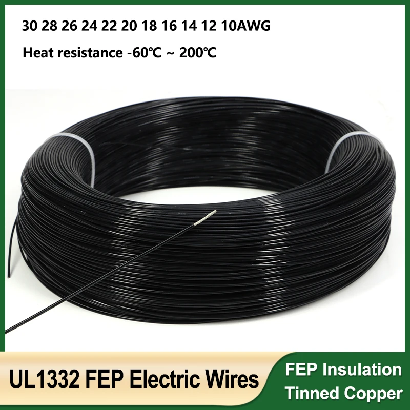 

1 ~ 100m Black UL1332 PTFE Electric Wire 30 28 26 24 22 20 18 16 14 13 12 10AWG FEP Insulated Tinned Copper Cable for 3D Printer