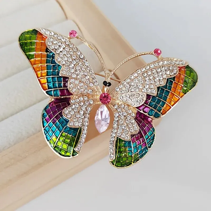 Trendy Multicolour Alloy Butterfly Brooches For Women Metal Crystal Insect Brooch Party Birthday Winter Jewelry