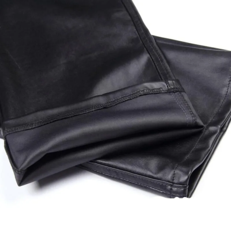 #2210 2023 Summer Waterproof Loose Stretch PU Faux Leather Pants Men Straight Fashion Thin Leather Trousers Men Black Plus Size