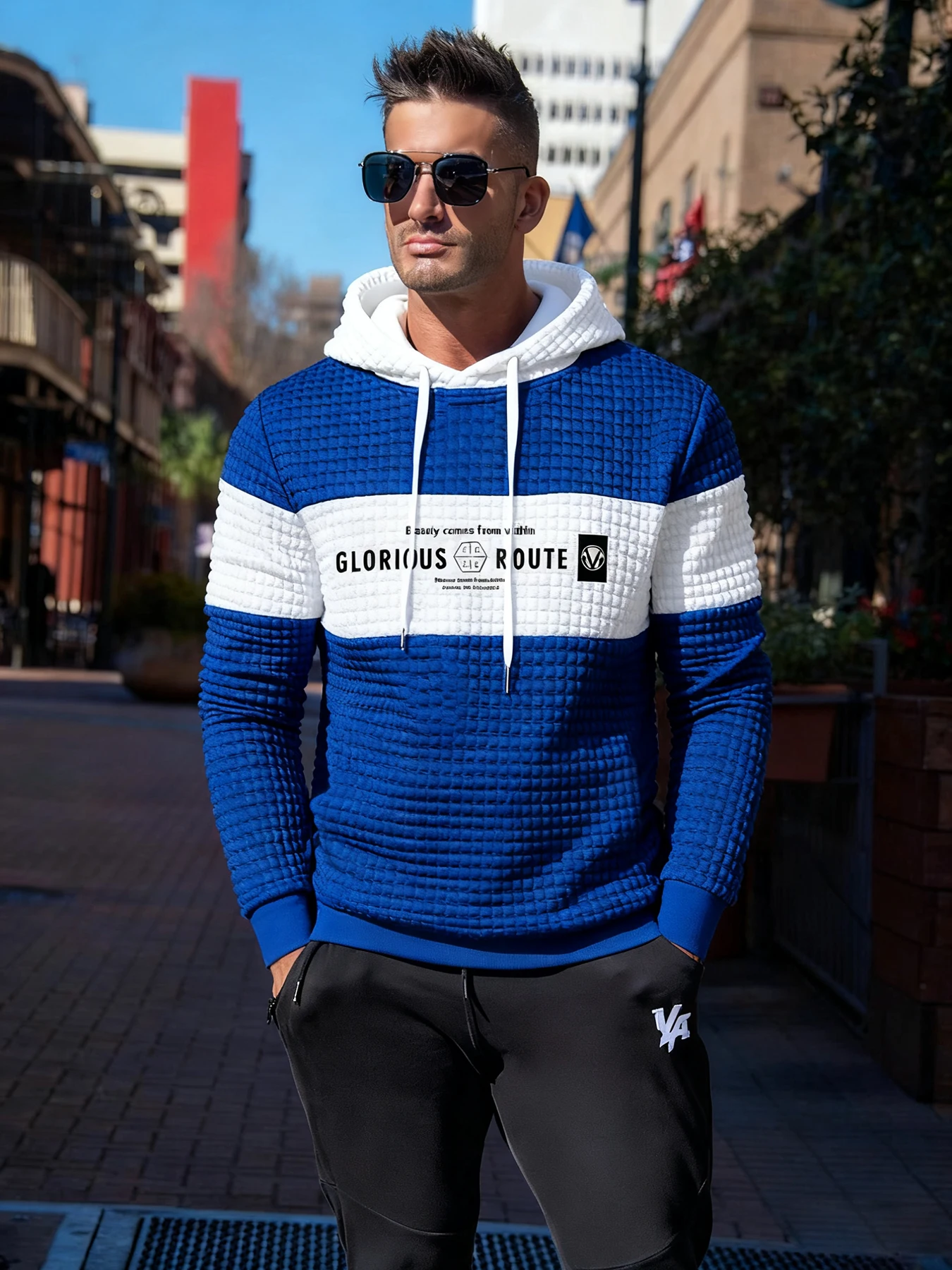 

New Men's Sporty Casual Color Block Grid Pattern Loose Sweatshirt Comfortable Streetwear Fashion Street Style