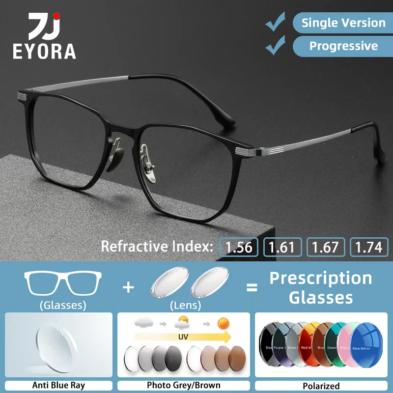 

EYORA Ultra-light Aluminum Titanium Business Fashion Eyeglasses Anti-Blue Light Reading Glasses Men Myopia Prescription Lens