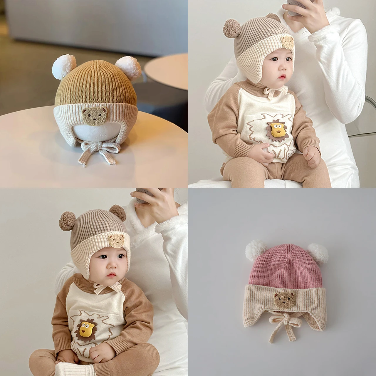 

Детская шапка для защиты ушей, милые наушники с мультяшным медведем, шапка для детей от 1 до 18 месяцев, детская зимняя теплая вязаная шерстяная шапка, плюшевая шапочка для младенцев