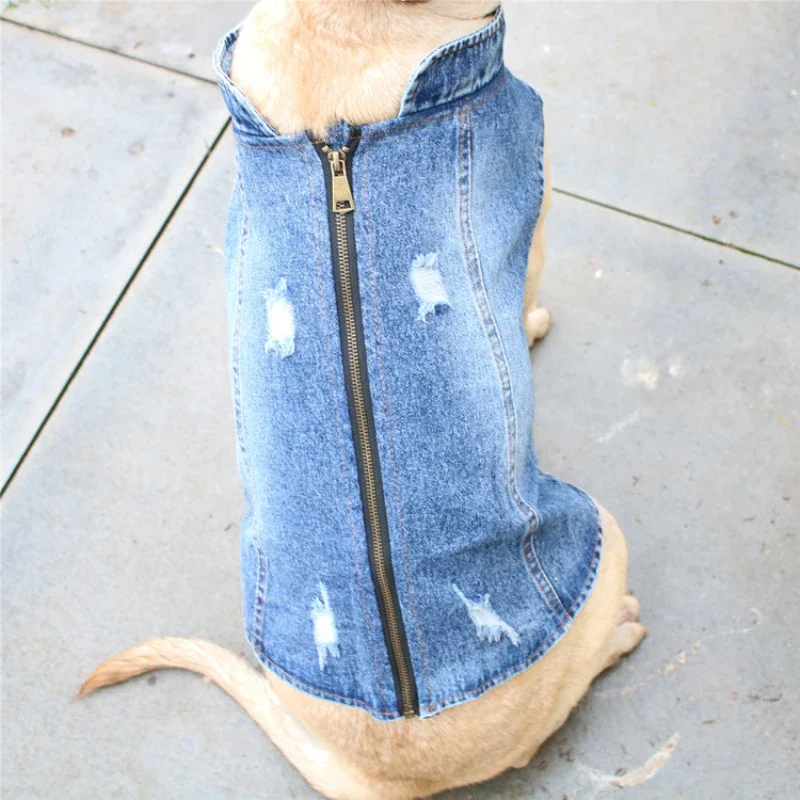 Summer Big Large Dog Clothing Denim Jeans Vest Coat Jacket French Bulldog Corgi Samoyed Husky Golden Retriever Dog Clothes