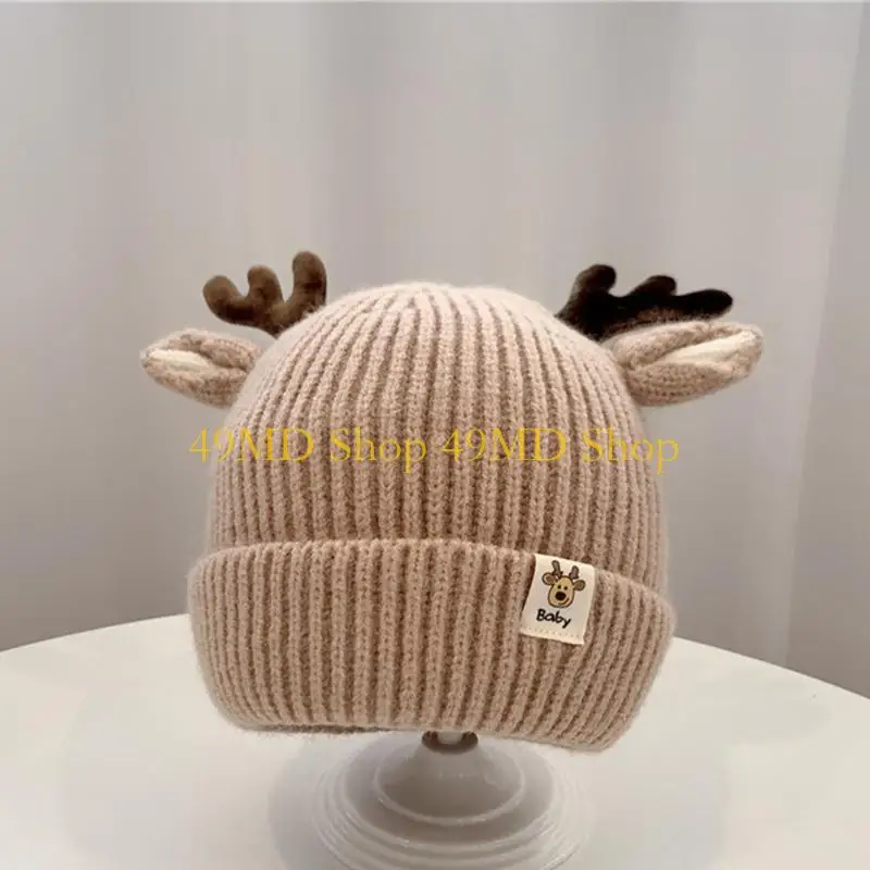 49MD Trendy Woolen Hat Children Antlers Knitted Hat Wild Gift for Christmas Halloween