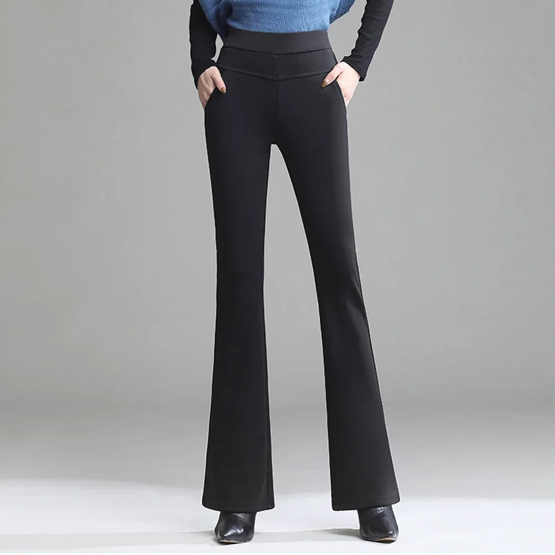 Wide Leg Flare Capris Pants Winter Flared Pants Casual Pants for Women Thck Warm High Waist OL Skinny Pants Women's Trousers