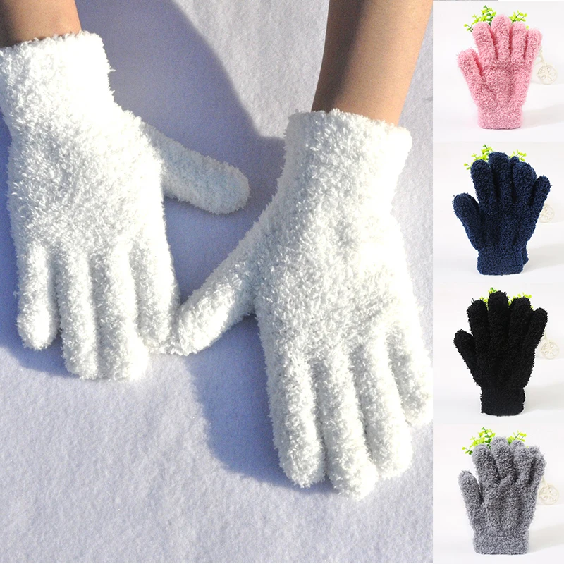 

Women Thicken Coral Fleece Winter Gloves Autumn Winter Warn Touch Screen Skiing Full Finger Guantes Lady Crochet Cycling Glove